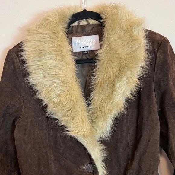 Wilsons Leather Maxima Suede Fur Trim Penny Lane Afghan Coat Size Small - Picture 3 of 5